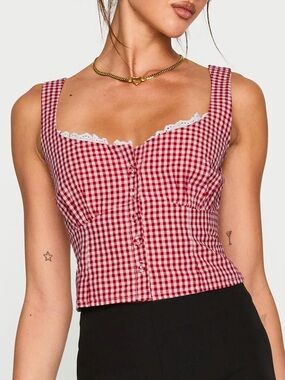 Princess Polly Red and White Gingham Crop Top